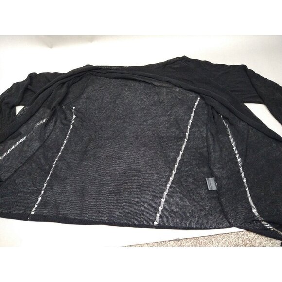 Eileen Fisher Sweater L Black Linen Blend Shrug Wrap Loose Knit Open Cardigan - Picture 6 of 8